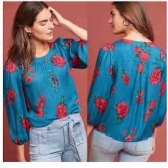Anthropologie Maeve Kalas Henley Floral Blouse - Picture 1 of 12